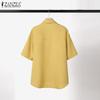 ZANZEA Womens Turn Down Collar Summer Half Sleeve Blouse
