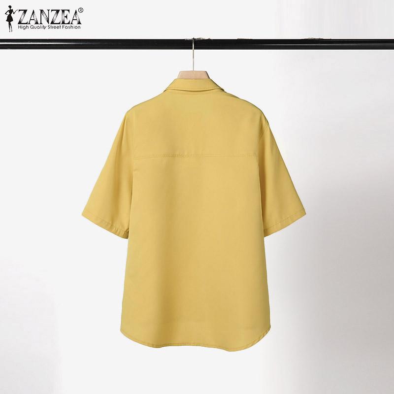 ZANZEA Womens Turn Down Collar Summer Half Sleeve Blouse
