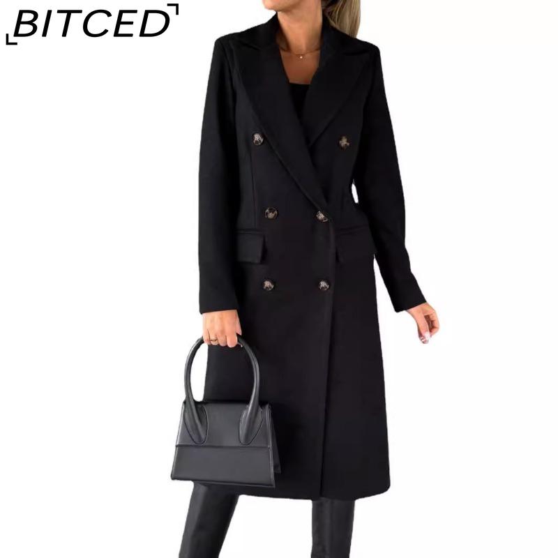 BITCED Women's Vintage Casual Lattice Print Autumn Winter Long Sleeve POLO Neck Jackets & Coats