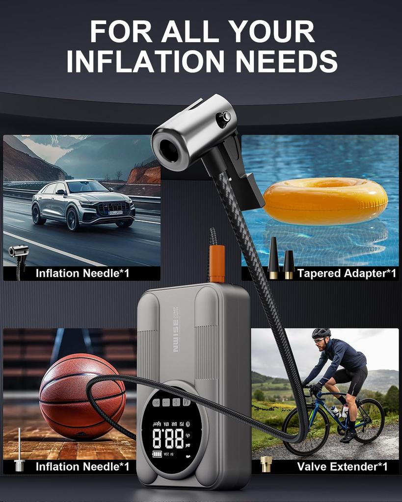 NWISE Jump Starter with Air 6000A Peak Electric Air LED Safety Japanese Instruction PSE Certified Built-in Compressor, Current, Pump, Multi-Function,