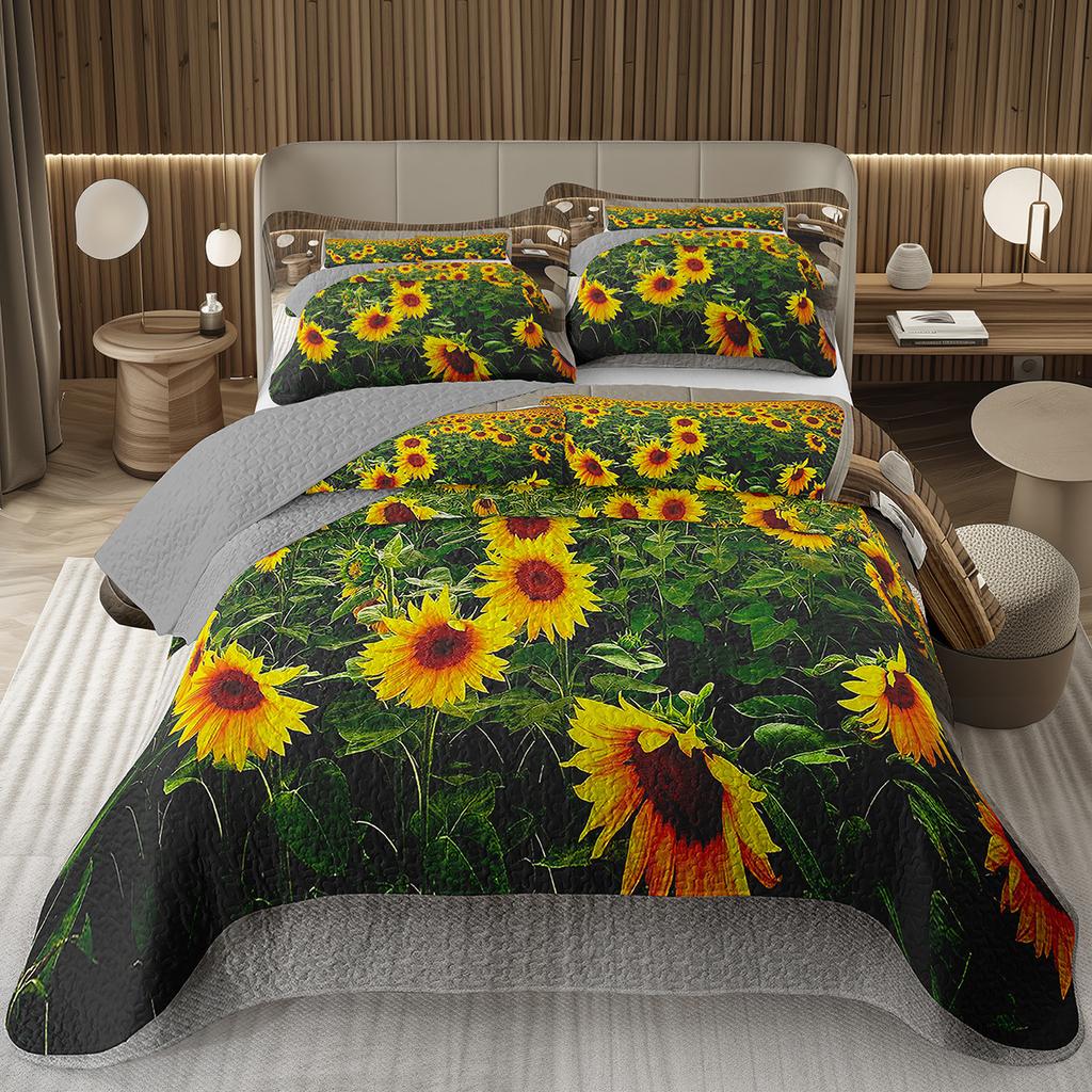Sunflower Bedspread Twin Queen Pastoral Yellow Flowers Coverlet Garden Floral Botanical Quilted Bedding Set For Boys Girls Room
