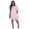 European and American new products independent station large size women's clothing new solid color casual bubble dress dress