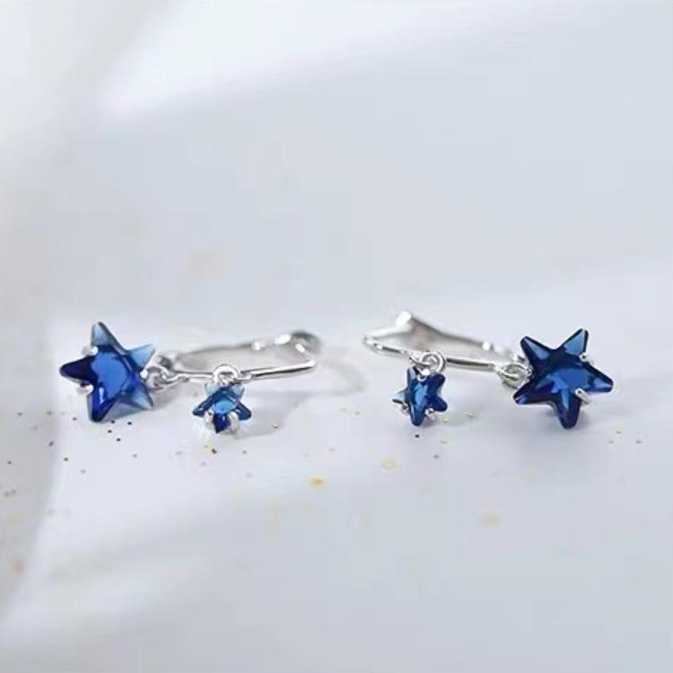 2024 Trendy Blue Star 925 Sterling Silver Stud Earrings - Cute Summer Ear Cuffs for Women