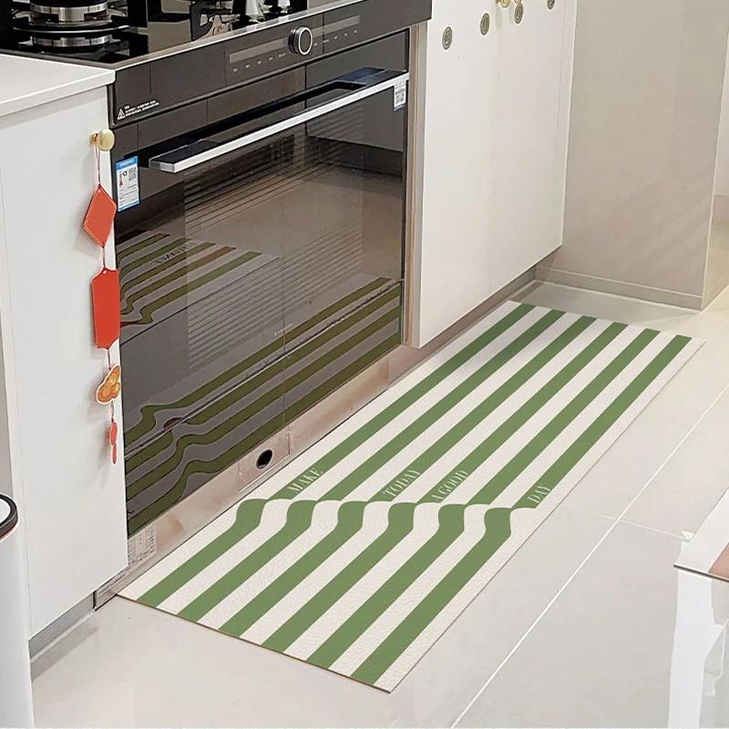 Kitchen Anti-slip Carpet Diatom Mud Water-absorbing Oil-absorbing Floor Mat Black and White Minimalist Style Home Decoration Rug