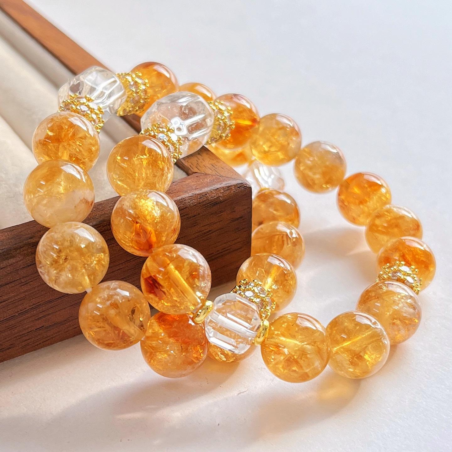 12Mm Large Particle Natural Citrine White Crystal Design Bracelet Bracelet