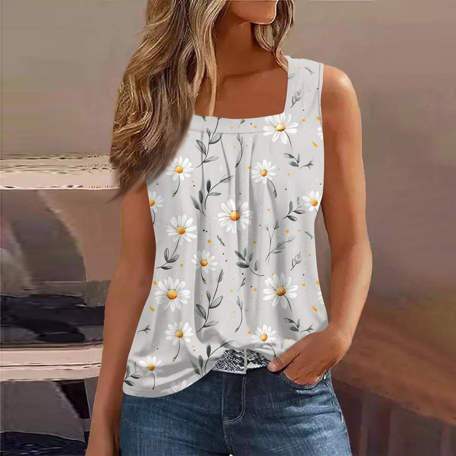 

Майка с квадратным воротником, женская футболка с принтом, повседневная свободная рубашка без рукавов M