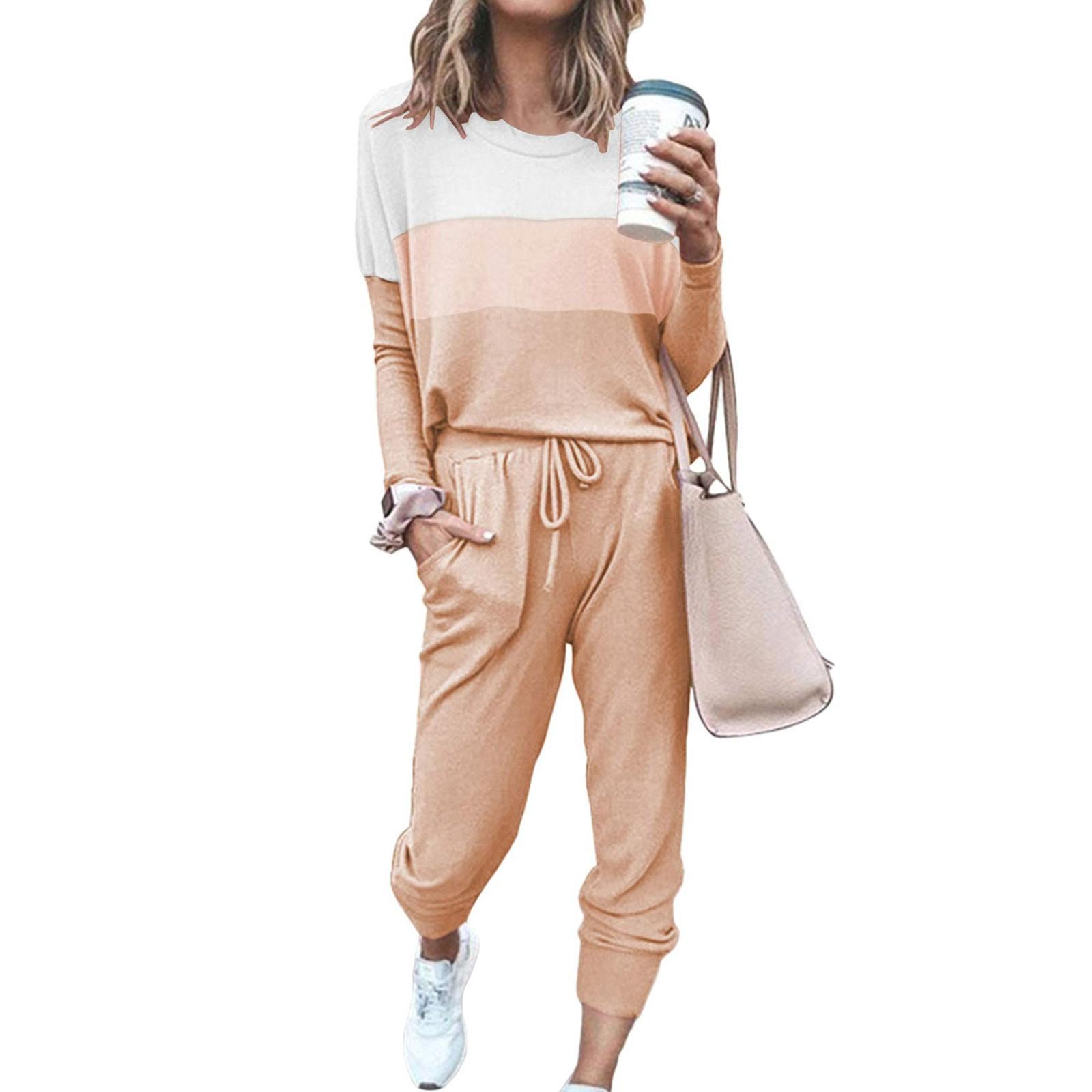 

Женский полосатый принтованный спортивный костюм из 2 предметов, удобная толстовка с круглым вырезом, спортивные штаны для занятий йогой и тренировкой XL розовый