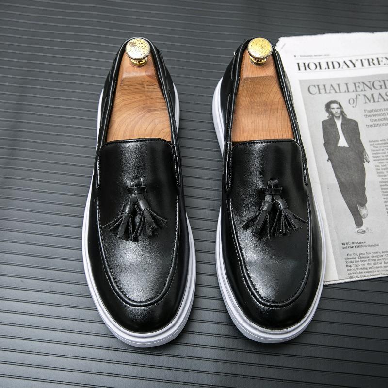 One-pedal loafers leather shoes men's spring lazy soft surface fringed beanie shoes driving shoes kitchen leathershoes