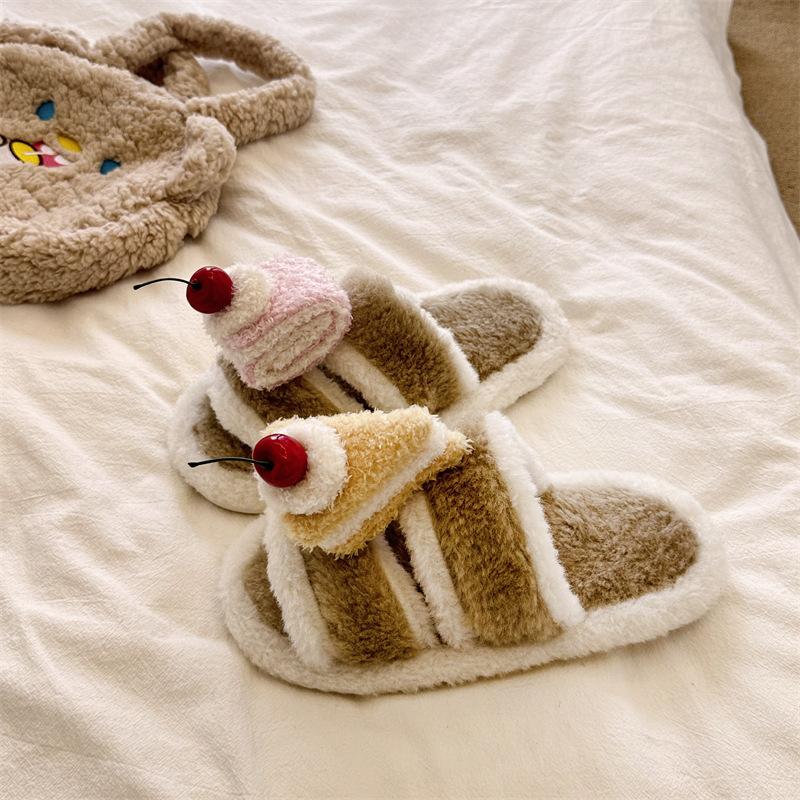 

Тапочки Mao Mao женская уличная одежда 2025 зима новые домашние комнатные нескользящие теплые плюшевые тапочки из хлопка на одной подошве 41 хаки