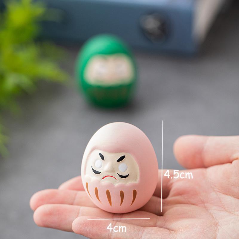 Pack of 6pcs Mini Japanese Daruma, Ceramic Fengshui Figurines, Lucky Charm, Zen Ornament, Home Tabletop Decoration