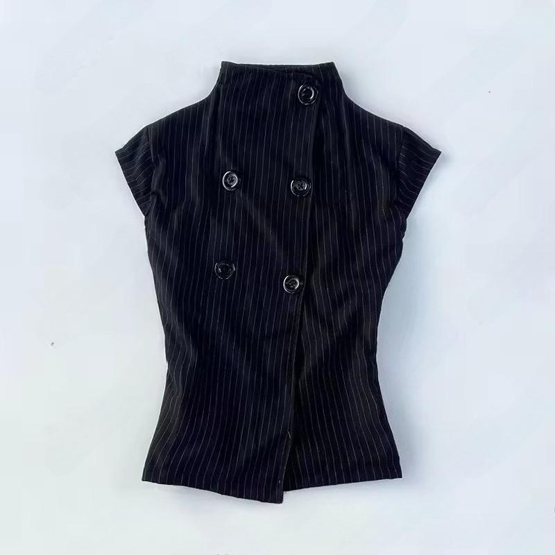 ROADVIBE Chemise japonaise rétro noire neuve à col en V pour femmes Harajuku Goth grande taille ajustée à la taille et amincissante top fashion
