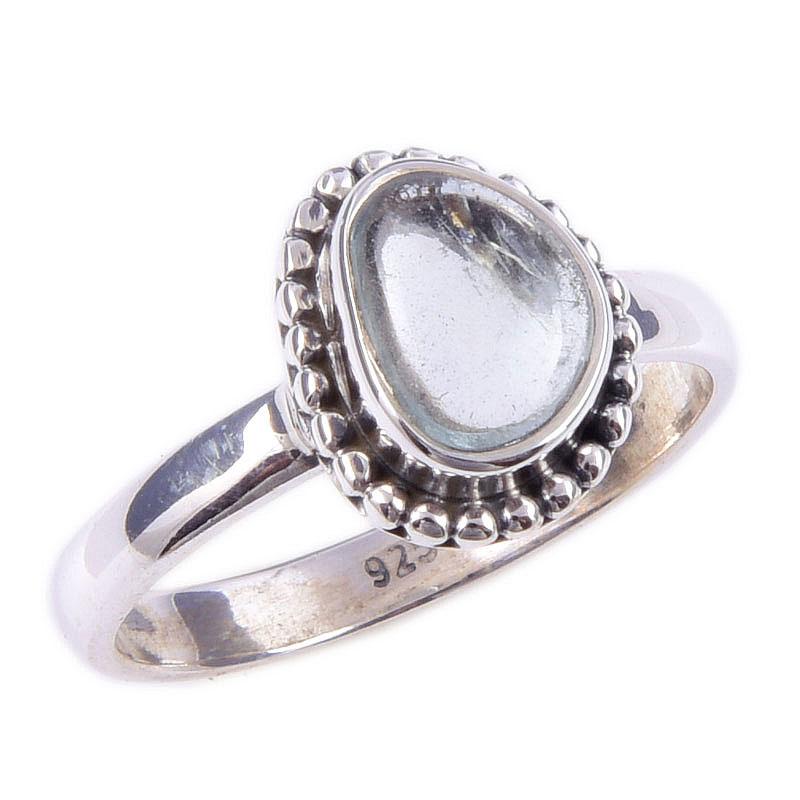 Naturalny Kamień Akwamarynu Ręcznie Robiony Pierścionek z Solidnego Srebra Sterlingowego Próby 925 Rozmiar 6 n4N65