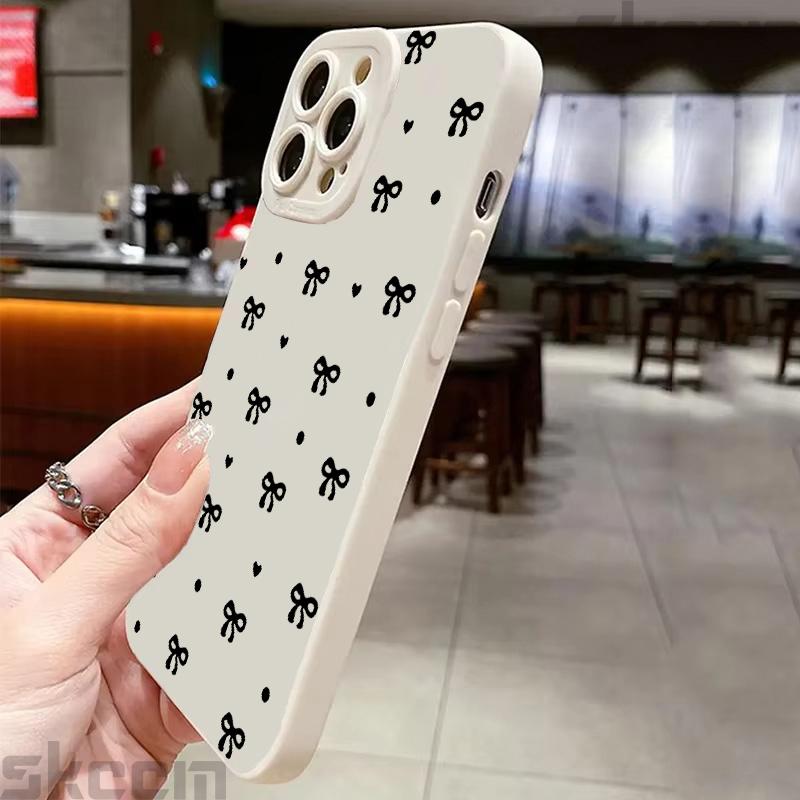 Black Bow Pattern Phone Case For iPhone 16 15 14 11 Pro Max 12 13 Mini XS XR X 8 7 16 Plus Shockproof Soft Silicone Bumper Cover