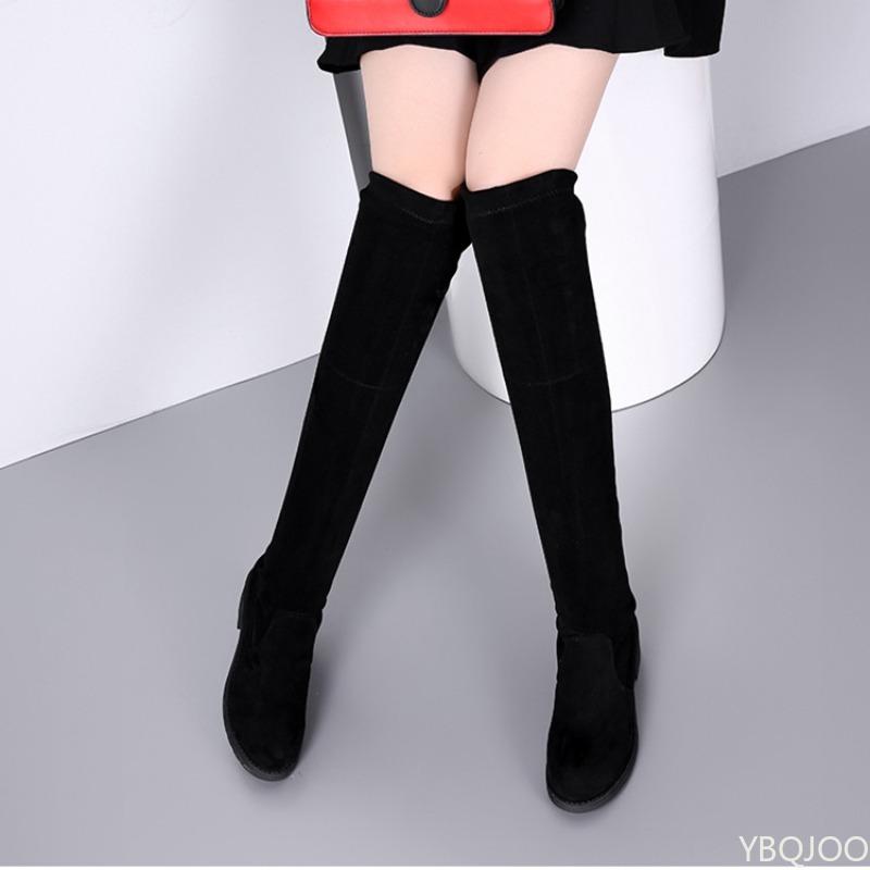 Trendy Knee High Long Leg Women's Boots Autumn Winter New Item Frosted Elastic Slimming Long Leg Women's Platform Boots