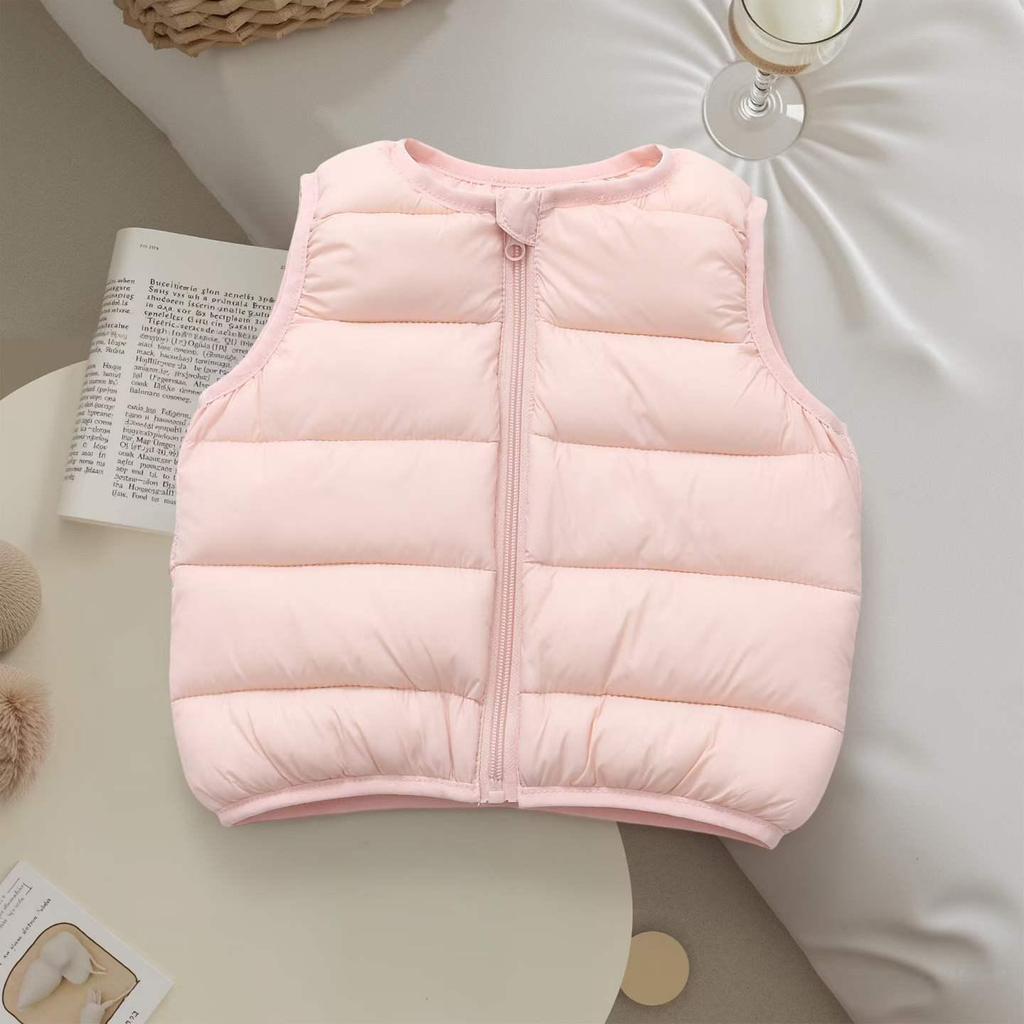 2026 Autumn-Winter Kids' Lightweight Down Cotton Vest - Boys & Girls Sleeveless, Warm, Versatile Korean Style Solid Color Cape