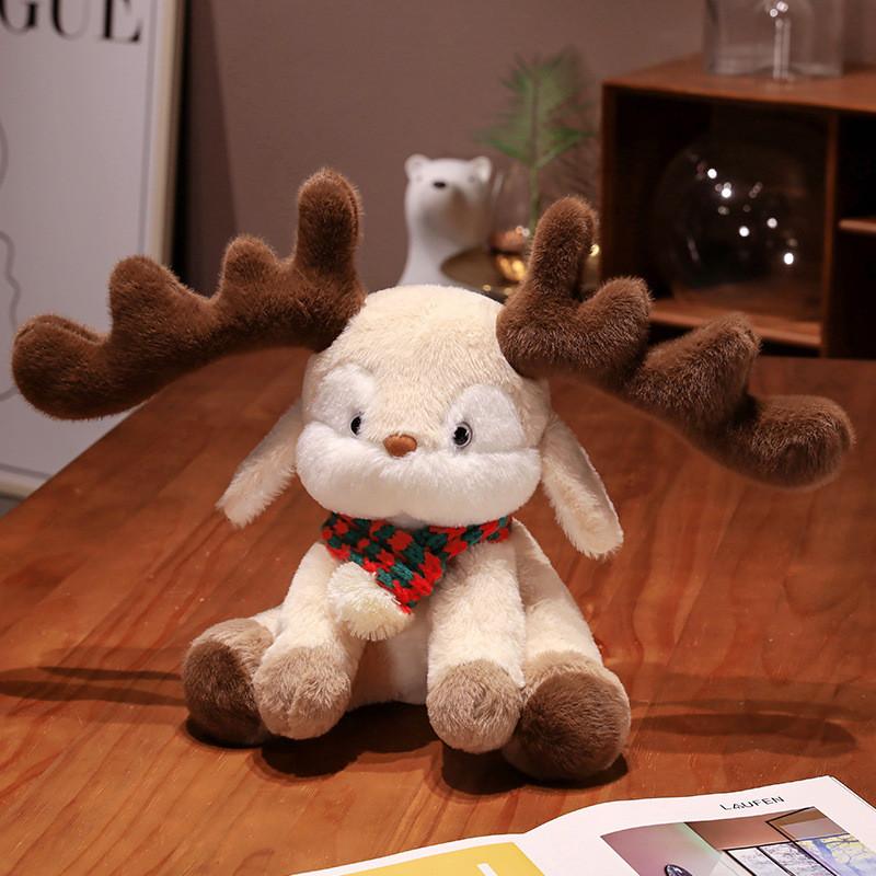 Reindeer Christmas Scarf Plush Toy Big Eared Elk Stuffed Animal Doll Gift 35cm