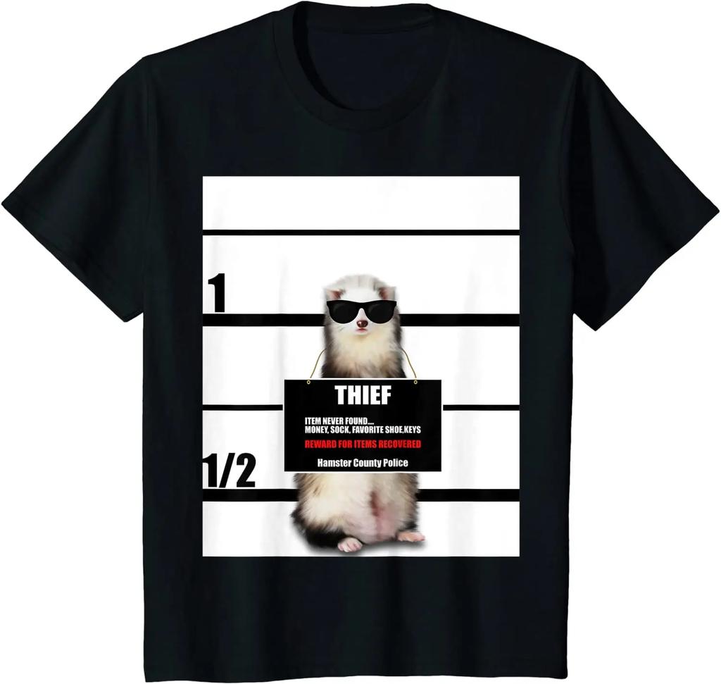 2026 Funny Meme Pattern Pet Ferret Tee Funny Ferret Thief Mugshot Gift TShirt Trendy Loose Casual Hotselling Clothing