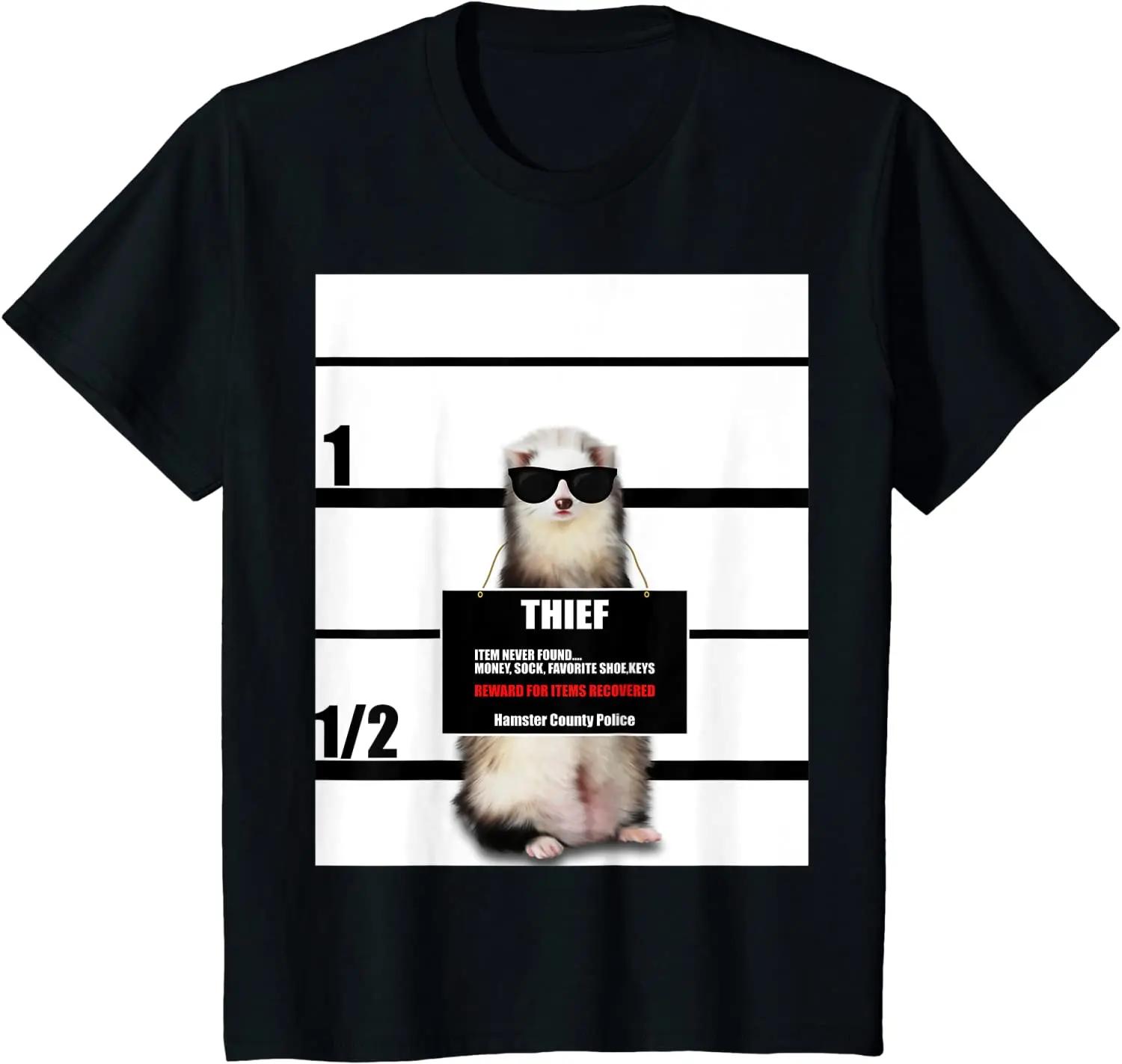 2026 Funny Meme Pattern Pet Ferret Tee Funny Ferret Thief Mugshot Gift TShirt Trendy Loose Casual Hotselling Clothing S