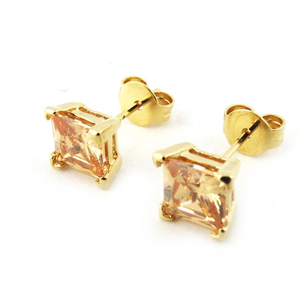 Les Trésors De Lily [N1713] - Gold Plated Earrings 'Essentiel' Golden Amber - 6 Mm