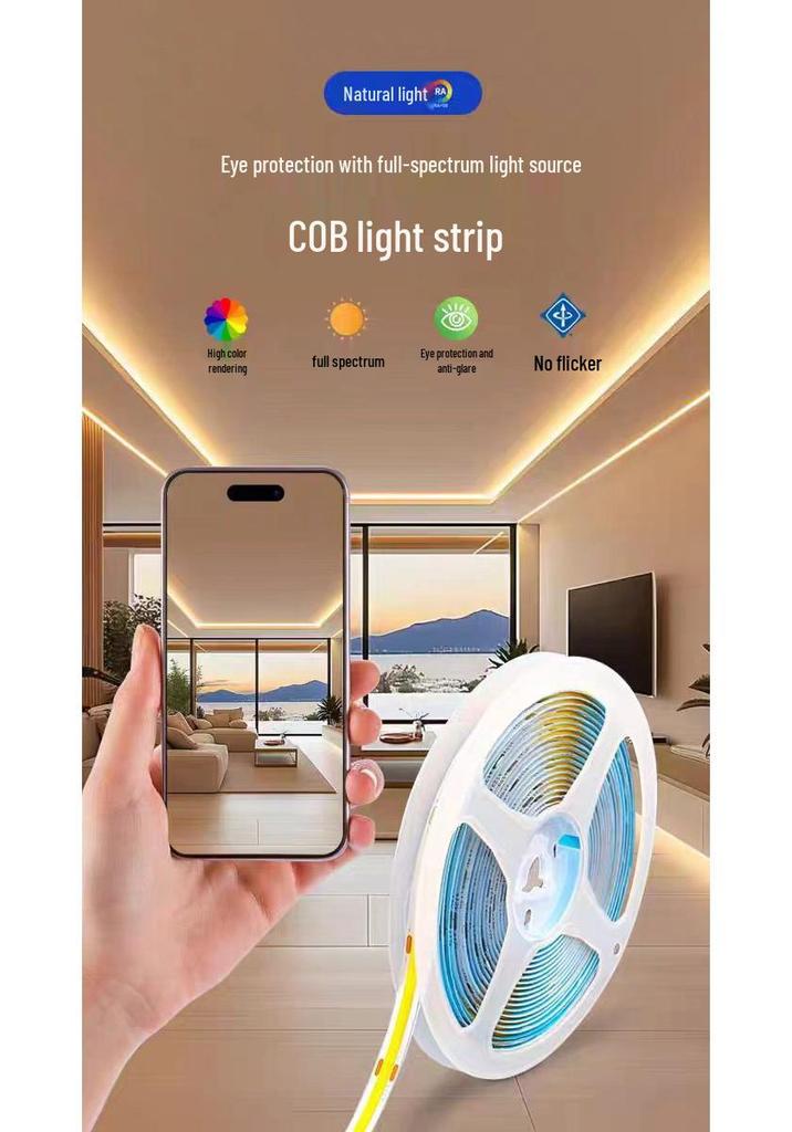 In-Stock 24V COB LED Strip - No Light Spots, Self-Adhesive for Wardrobe, Cabinet, Living Room, Bedroom - Monochromatic LED Strip Set