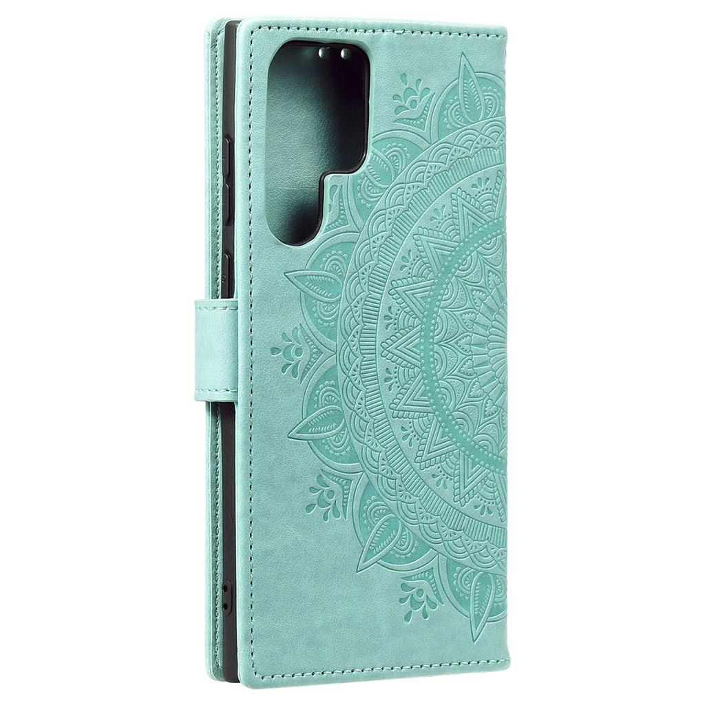 For Samsung Galaxy S24 Ultra Case PU Leather Mandala Flower Stand Cover with Strap