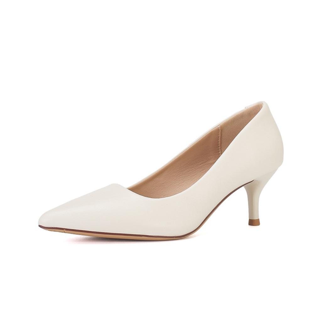 2026 Neue Damen-High Heels aus weichem Leder - Dünner Absatz Spitz zulaufende Spitze Off-White Professionelle Arbeitsschuhe, Ermüdungsfreie Füße, XCY41-Y5-8