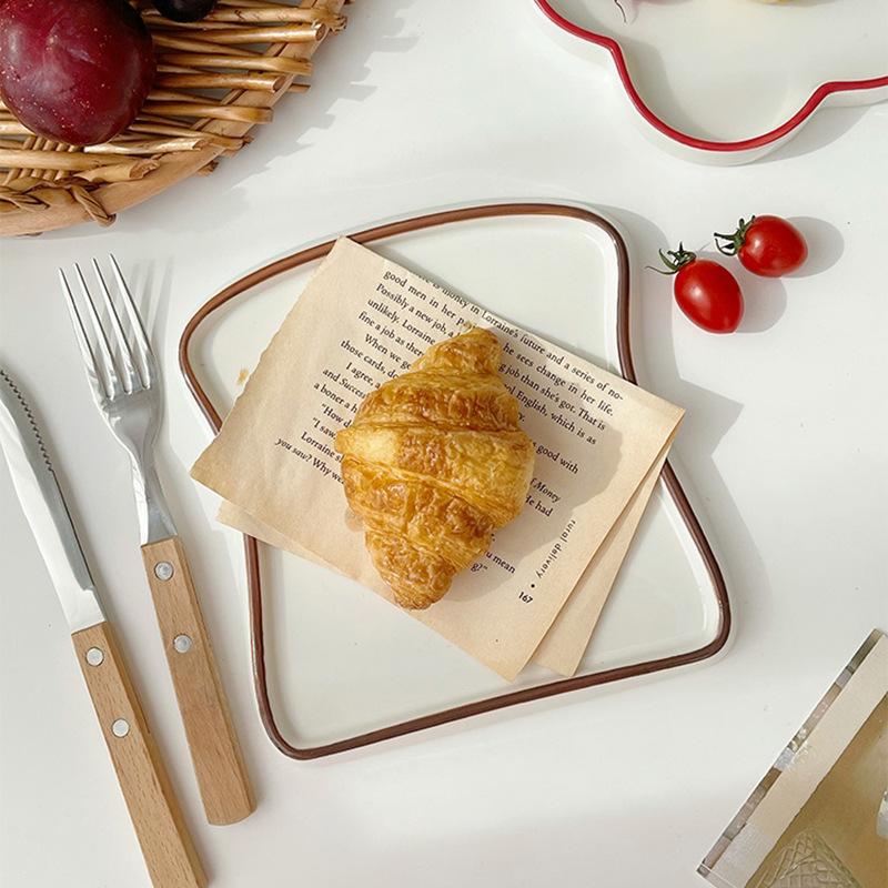 Creative Bread Shaped Ceramic Breakfast Plate Toast Dishes Salad Fruit Snack Tray Household Tableware Dinner