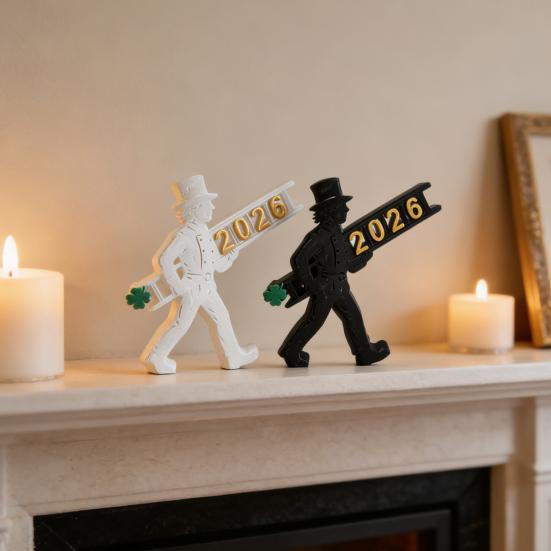 Placa de Mesa 2026 Impressa em 3D Feliz Ano Novo Festa Enfeite de Mesa para Prateleira Lareira Mesa Decoração Bandeja de 3 Andares