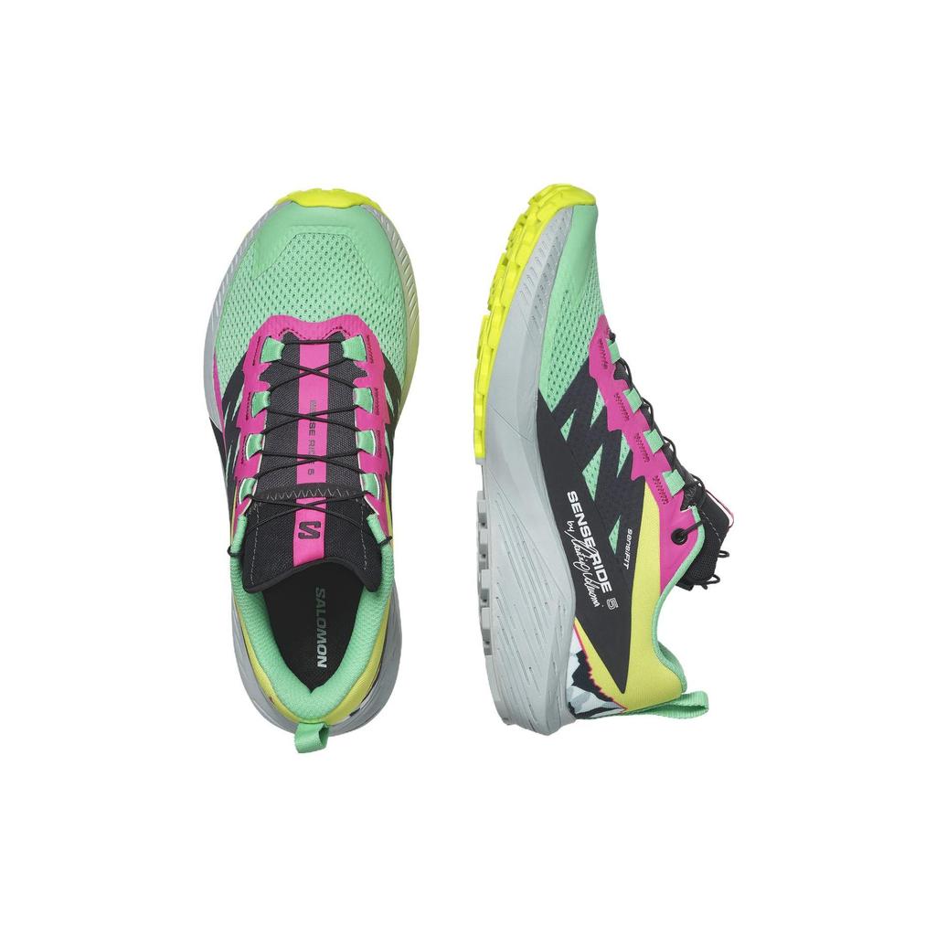 SALOMON Sense Ride 5 Sports Slip Resistant Waterproof Low top Running Shoes Unisex Green Pink L47234300