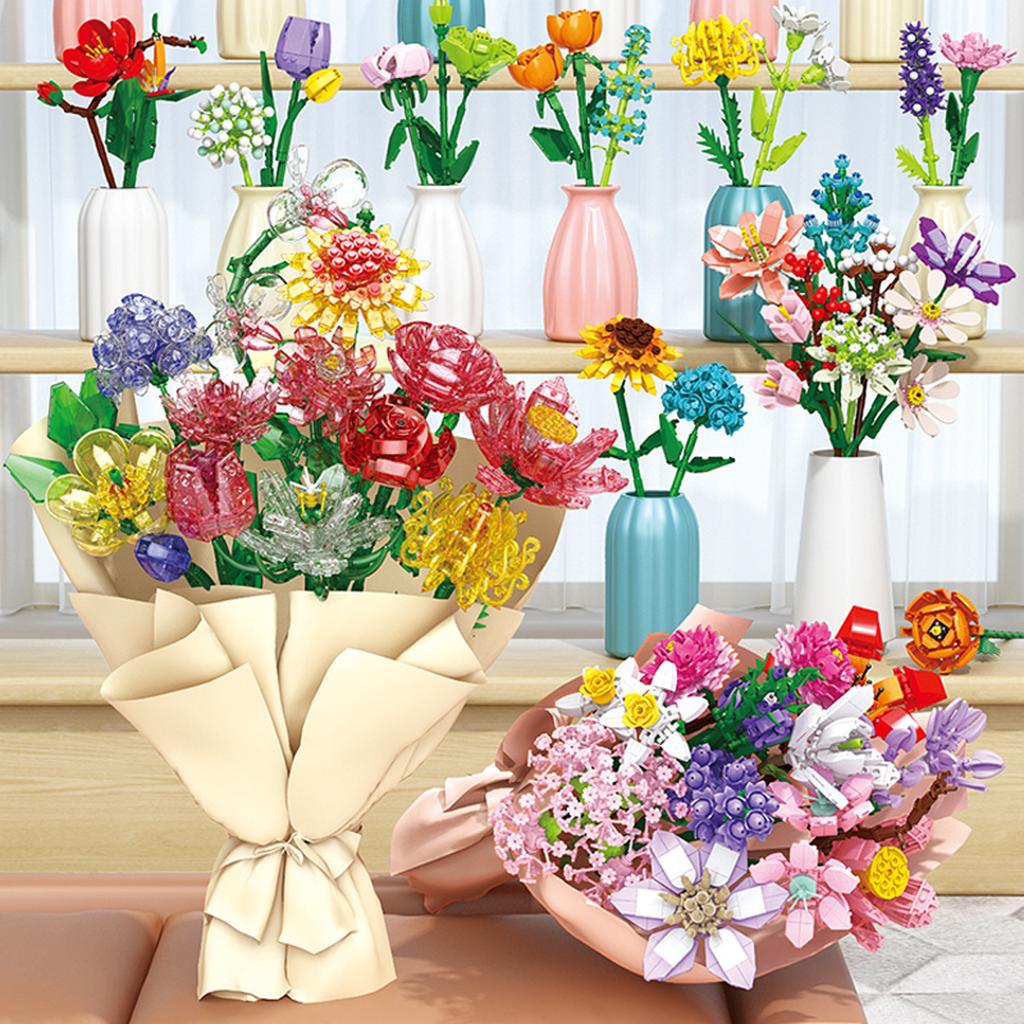 Modello Fiore Bouquet Eterno Blocchi da Costruzione Pianta Decorativa Creativa per Scrivania Casa Assemblare Mattoncini Giocattolo Educativo Regali per Bambine Bambini