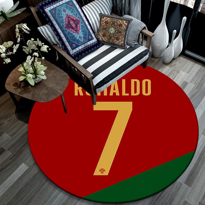 Cristiano Ronaldo bedruckter runder Teppich, rutschfester waschbarer runder Teppich für Wohnzimmer, Schlafzimmer, Spielzimmer, Sportfan-Dekoration, Feiertags-Geburtstagsgeschenk
