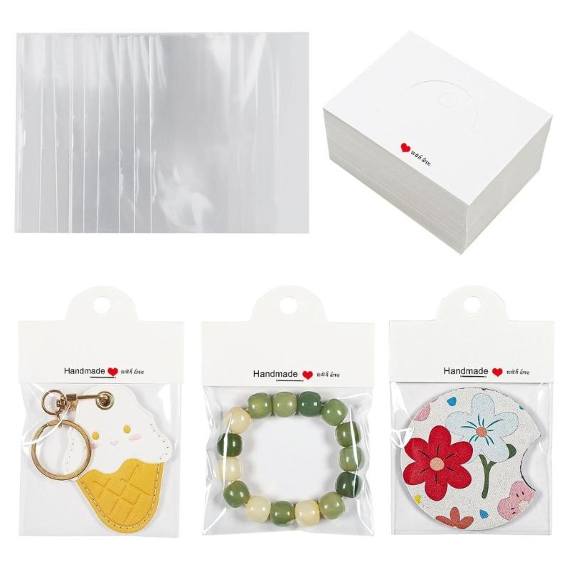 100pcs 8x6cm Bracelet Display Cards Handmade with Love Print Kraft Paper Card Hang Tags Cardboard Package for Jewelry
