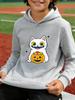 Neues Trendiges Kapuzensweatshirt für Jungen und Mädchen – Funky Cartoon-Katze umarmt Kürbis-Print – Perfekt für Halloween-Cosplay