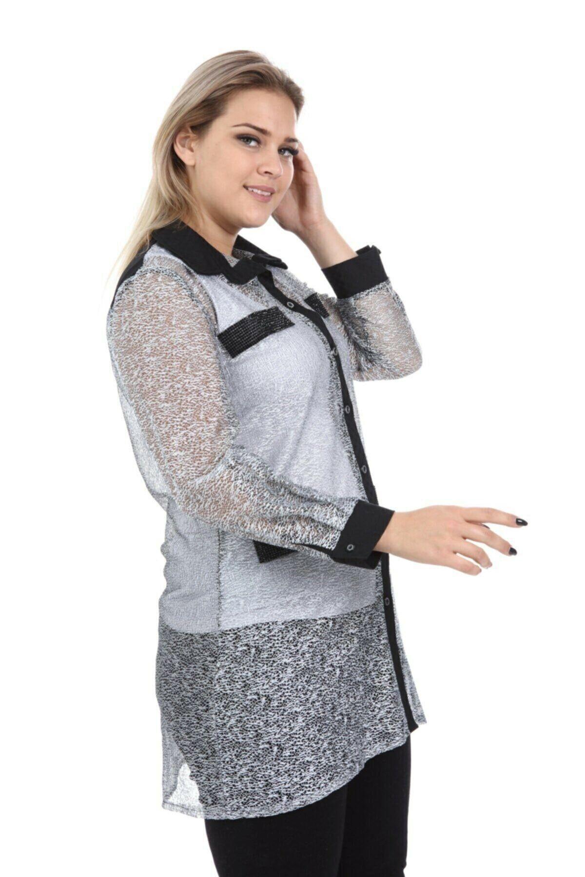 

Женская стильная рубашка больших размеров с тюлевой рубашкой на пуговицах Piraye, черная одежда 3XL