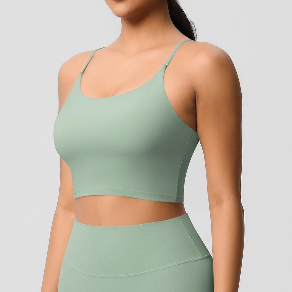 Women's Y Back Sports Bra - Padded Low Impact Spaghetti Thin Strap Workout Yoga Top