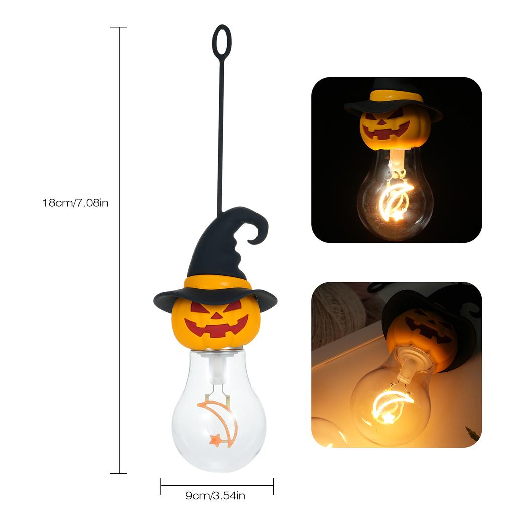 Halloween Decorative Light Bulb Rechargeable Light Bulb with Silicone Hanging Rope Pumpkin Head