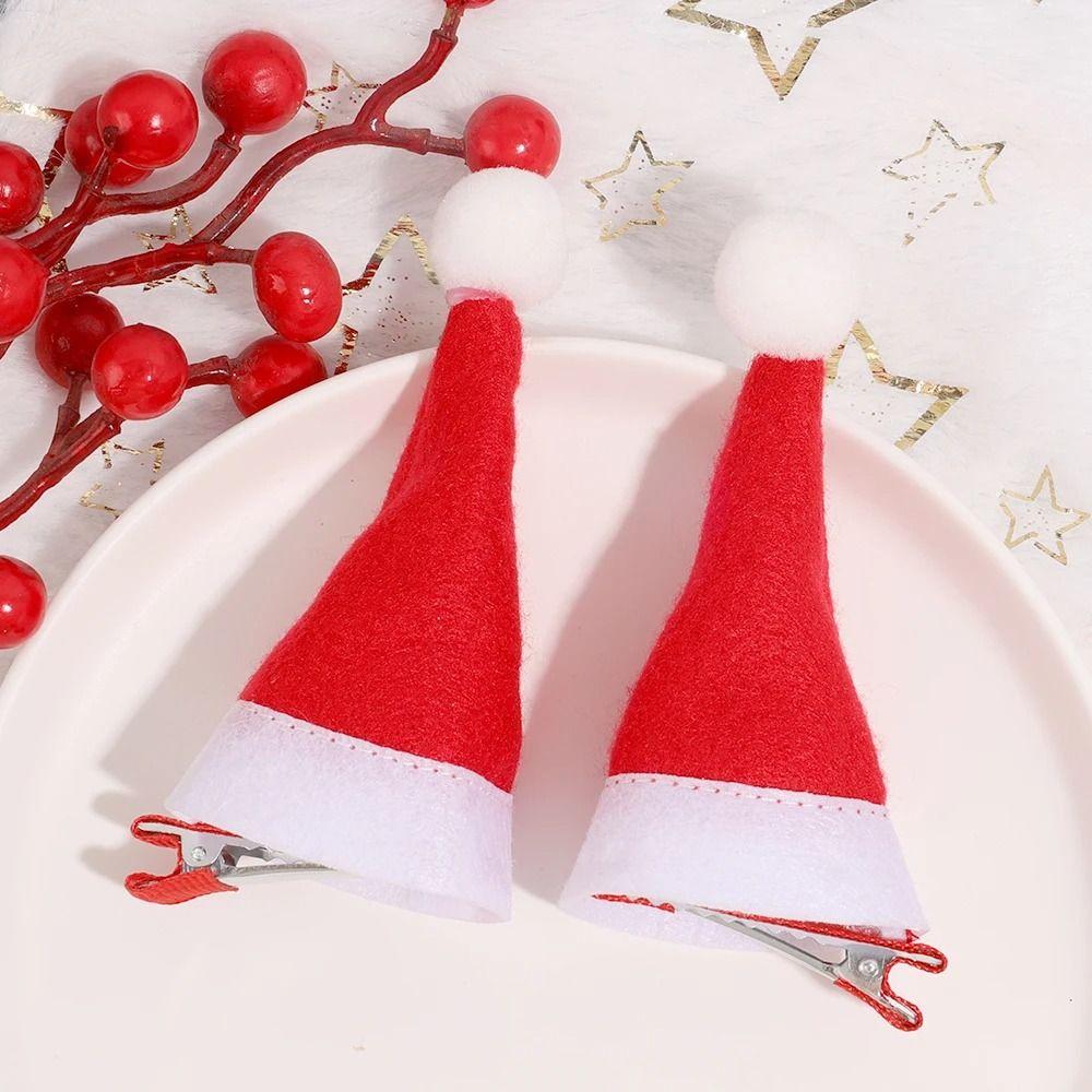 10Pcs New Santa Christmas Hat Clips Mini Handmade Christmas Hair Clips Red Hair Grips Barrettes Party