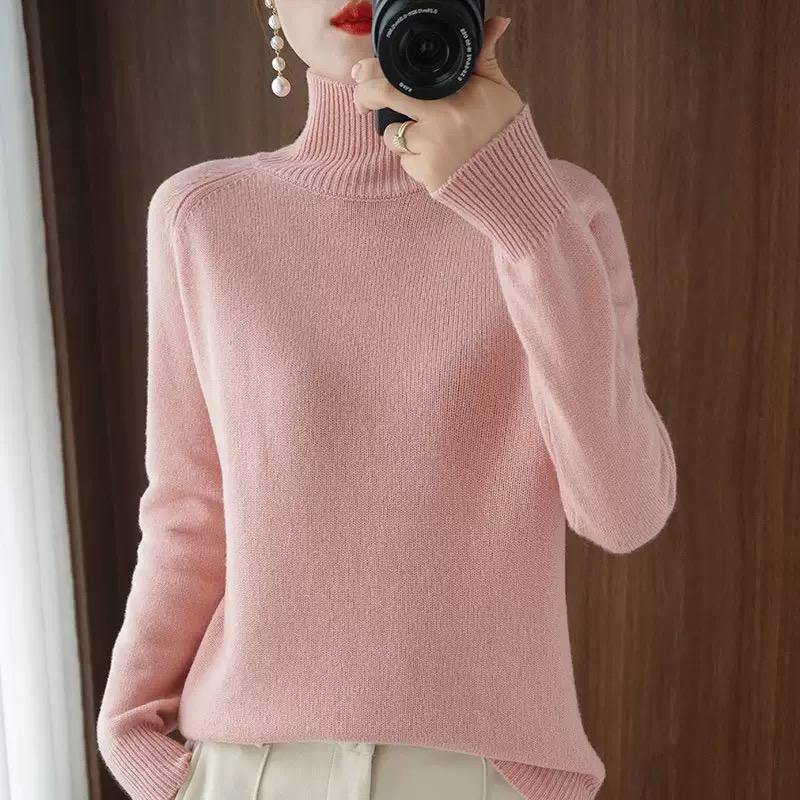 Maglioni da donna, casual, a collo alto, a maniche lunghe, spessi e caldi, alla moda, coreani, con fondo in maglia, maglioni di base