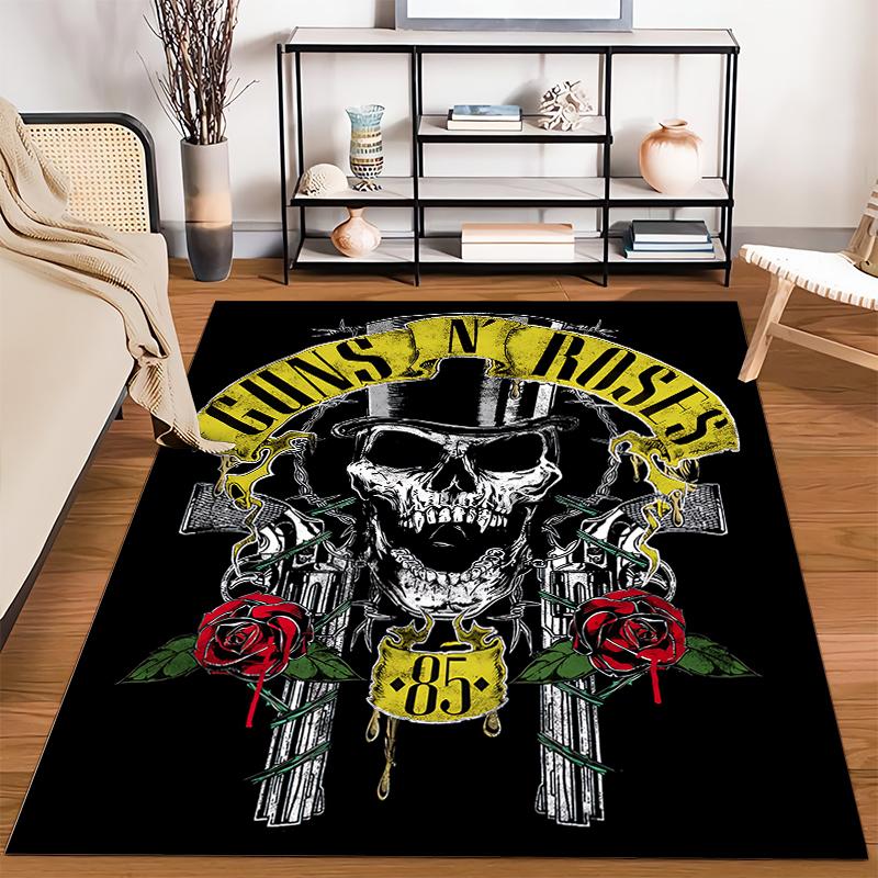 Skull with Roses and Sword Design Rug Non-slip Rug Suitable for Living Room and Bedroom Sofas