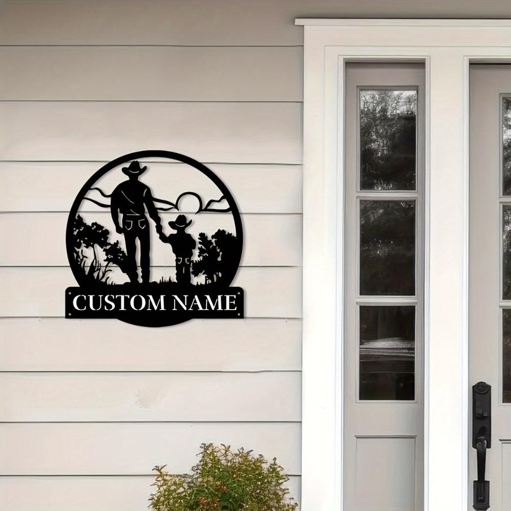 1pc Custom Western Cowboy & Child Metal Wall Art, Personalized Cowpoke & Heir Sign, Rustic Ranch Home Decor, Custom Sign for Home & Office