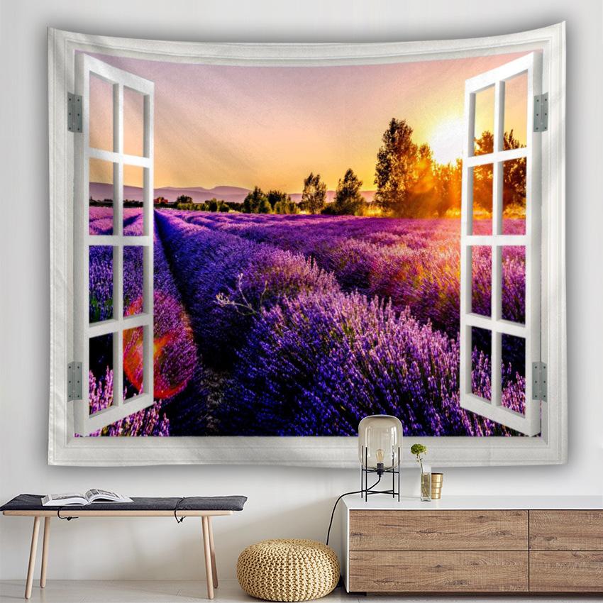 

Вікно Квітка Гобелен Вид Фіолетова квітка Настінний килим Ковдра Килимок для йоги Пляжний рушник Домашній декор Гобелен із заклинаннями 100x75cm