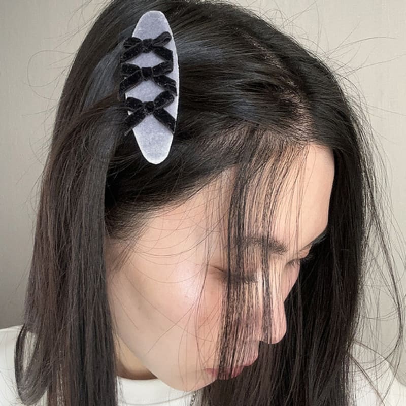 mosxe Velvet oval ribbon hair pin (2color)