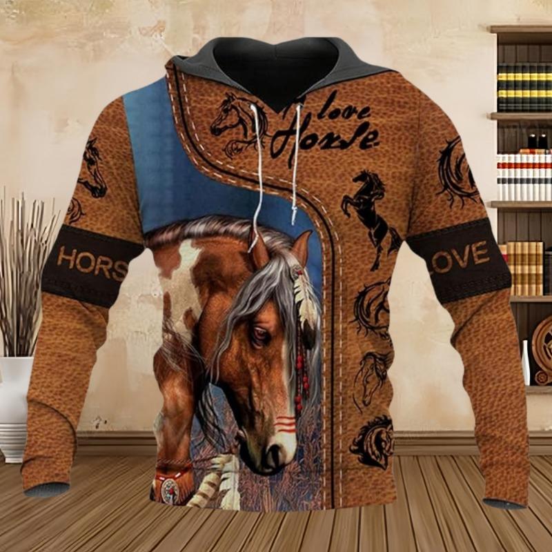 Vintage Horse 3D Print Harajuku Street Sports Men's Sweatshirt Fall Outdoor Climbing Running Long Sleeves Blouse Men's Hoodies