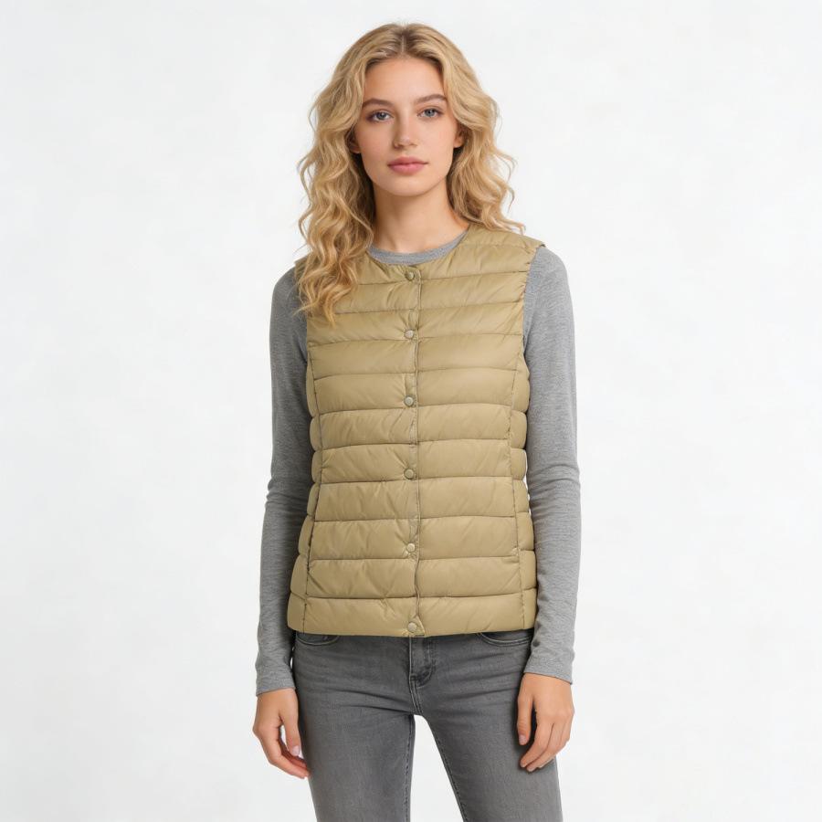 Autumn and winter women's round neck down liner vest V-neck light down jacket thermal jacket vest