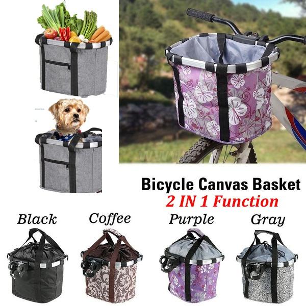 Bicycle Bike Detachable Cycle Front Canvas Basket Carrier Bag Pet Carrier Aluminum Alloy Frame Detachable Basket