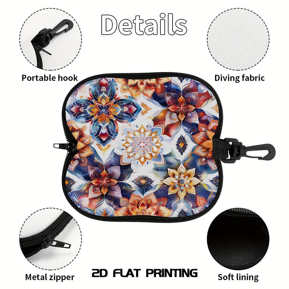2D-Boho Floral Pattern Zipper Sunglasses Case, Decorative Mandala Print Eyewear Protective Holder, Vintage Flower Design Glasses Organizer for Travel