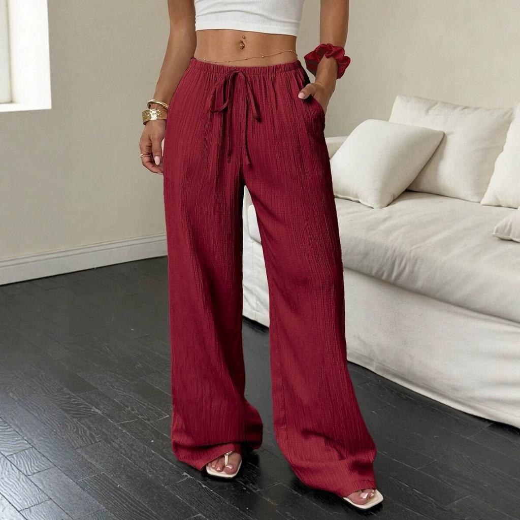 Fashion Women's Versatile Drawstring Casual Solid Color Pleated Wide-leg Pants