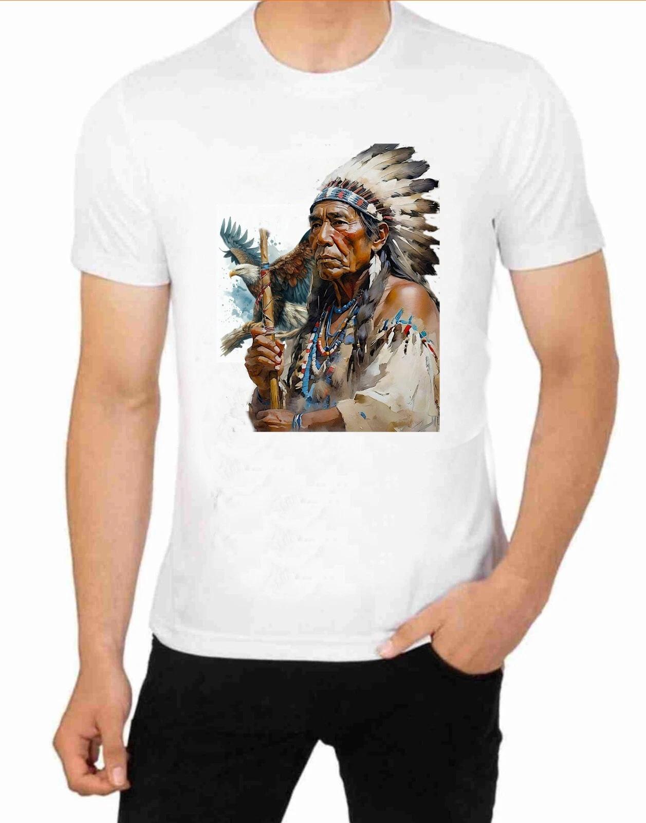 Chief Eagle Feather Native American Indian Art T-Shirt Art Vintage Prints L