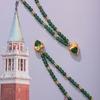 Wind Green Stone Splicing Beaded Titanium Steel Necklace Niche Design Simple Temperament Special-Shaped Love Pendant