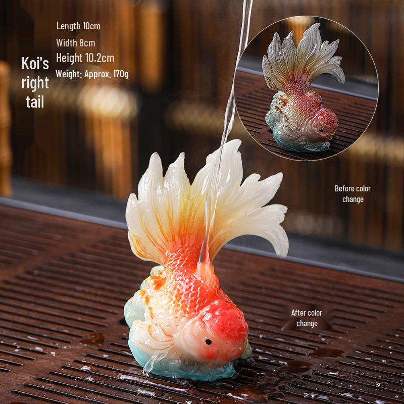 Color-Changing Arowana Tea Pet Ornament: Creative Goldfish Decor for Tea Table Display